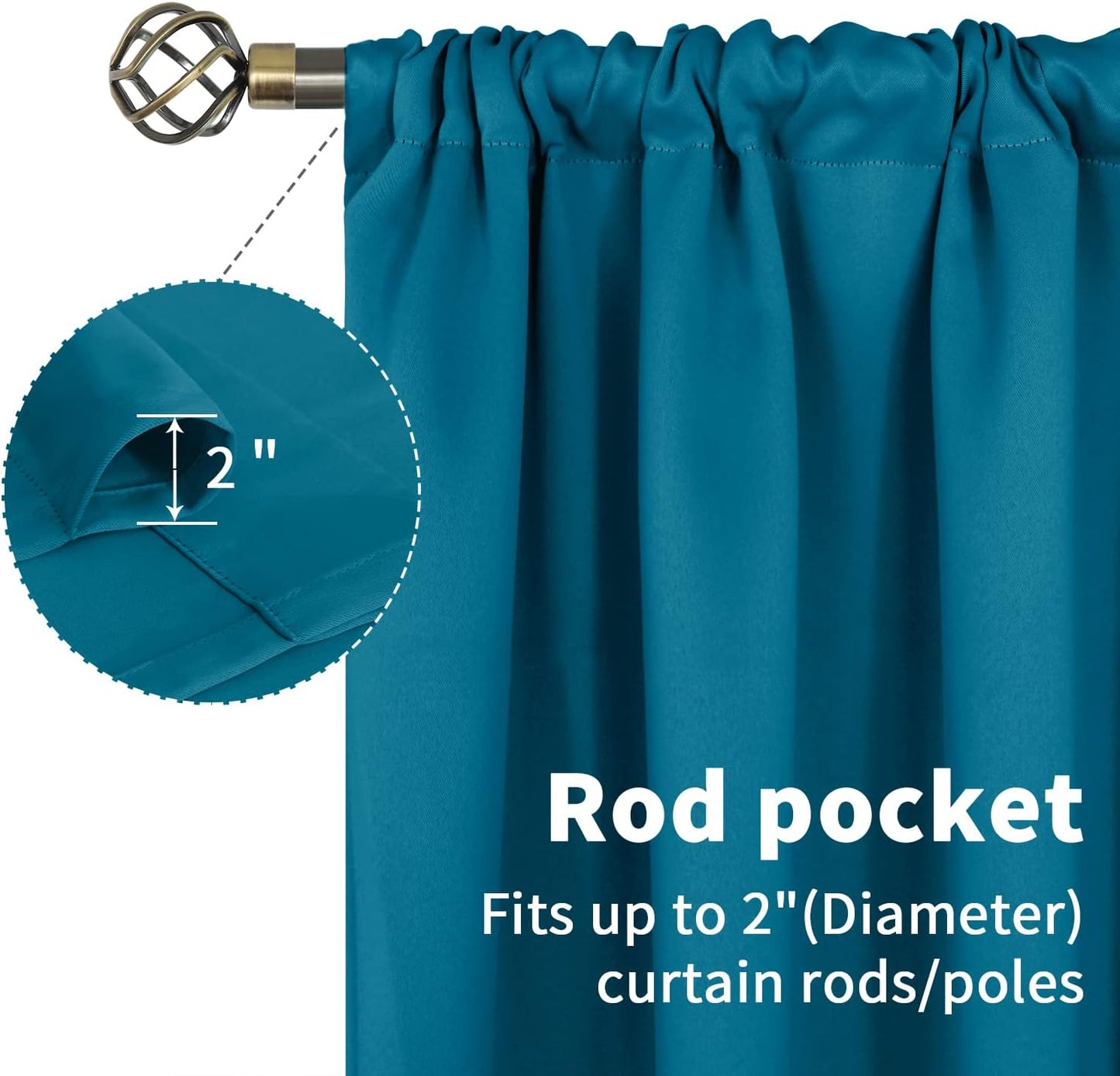 BGment Peacockblue Blackout Curtains for Bedroom 63 Inch Length 2 Panels - Thermal Insulated Window Drapes with Rod Pocket Room Darkening for Living Room, 42 x 63 Inch