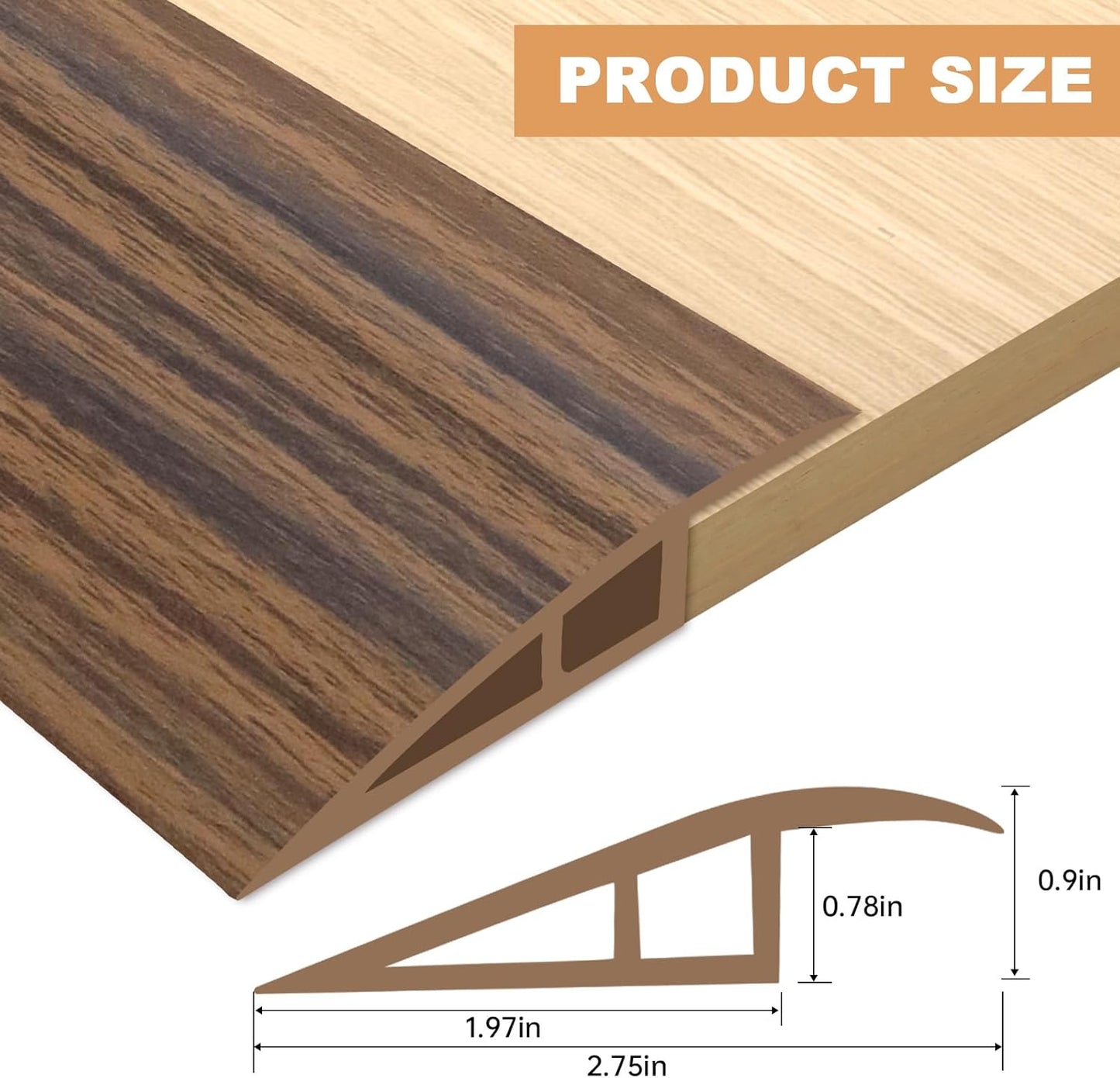 Vinyl Door Threshold Flooring Transition Strip Self Adhesive Carpet Edging Strip for Laminate Doorway Edge Threshold from 3/5" to 4/5" (Smoked Brown Wood Grain, 6.6 Ft)