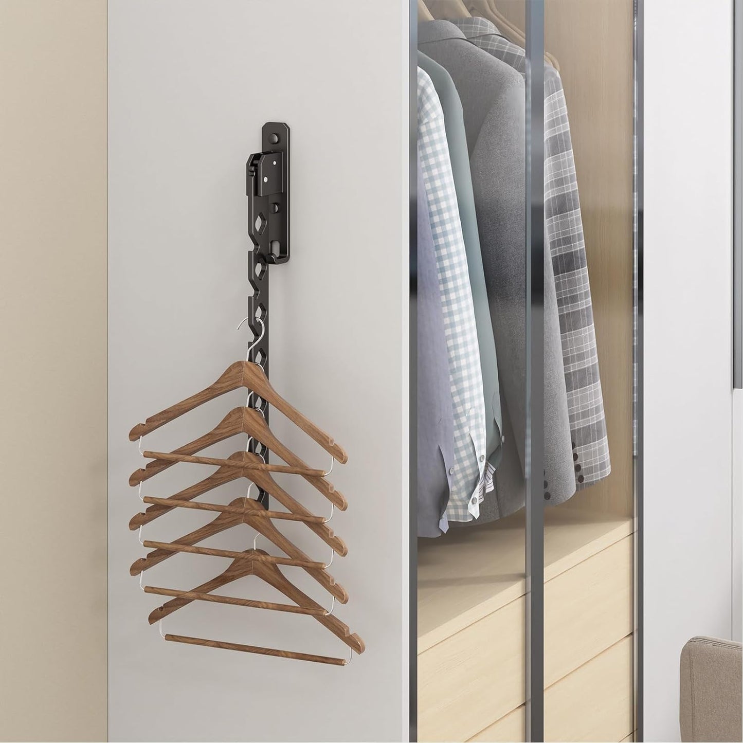 Wall Mounted Clothes Drying Rack, Wall Clothes Hanger Hook for Laundry Room Hanger Foldable, Wall Clothes Rack Indoor, Perfect for Small Spaces, Matte Black 2 Packs