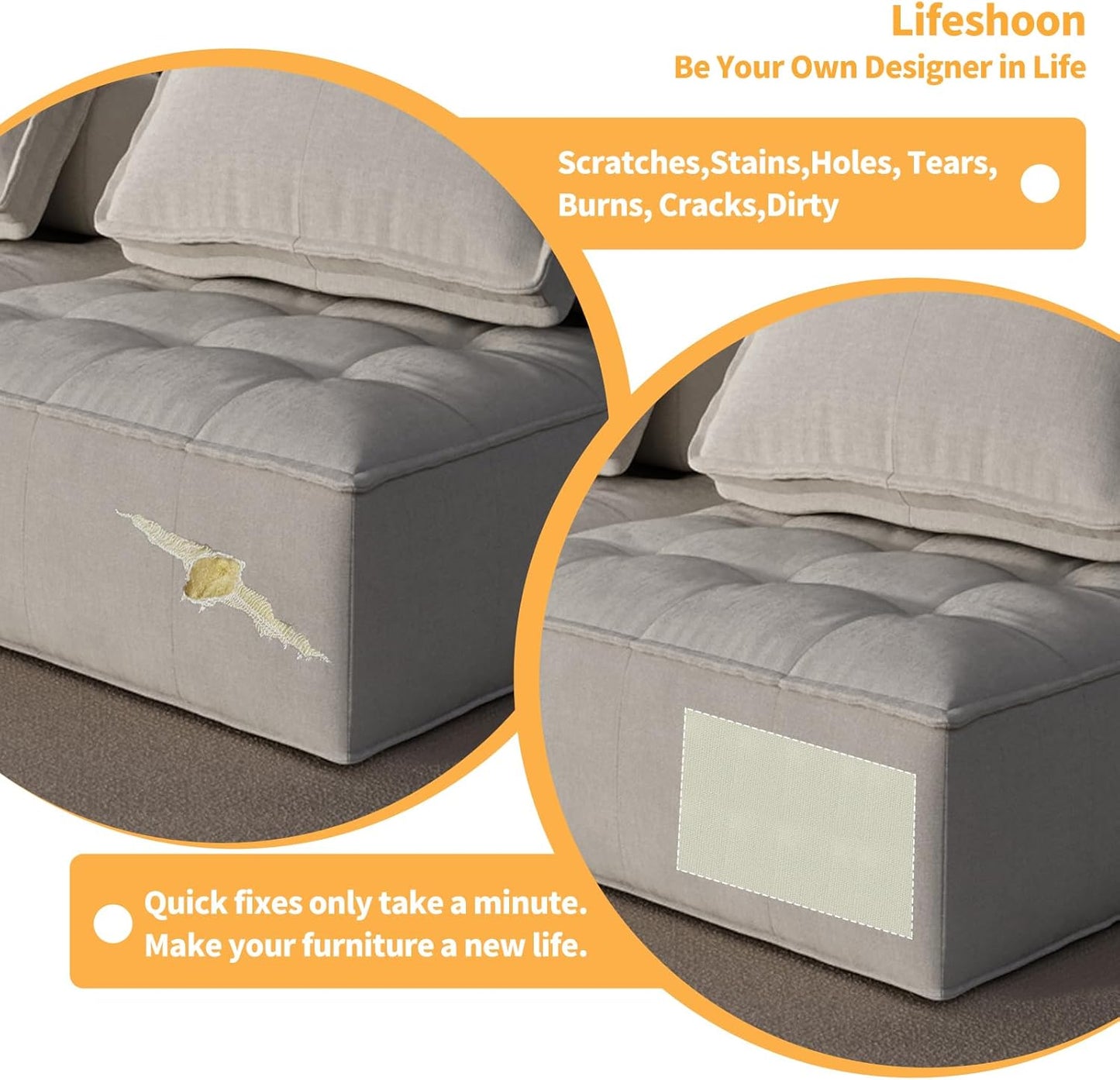 Fabric Repair Patches, Canvas Self-Adhesive Fabric Patches Tape Durable, DIY Large Canvas Repair for Sofa, Couches, Furniture, Chair, Clothing （3.5X79 Inch, Beige）