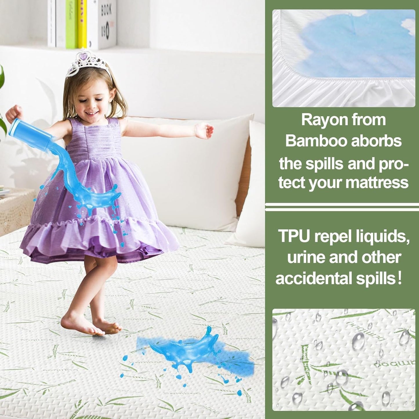 Twin XL Mattress Protector 2 Pack,Waterproof Mattress Pad Washable Bamboo Rayon Mattress Cover Breathable Noiseless Bed Protector 5" - 21'' Elastic Fitted Deep Pocket