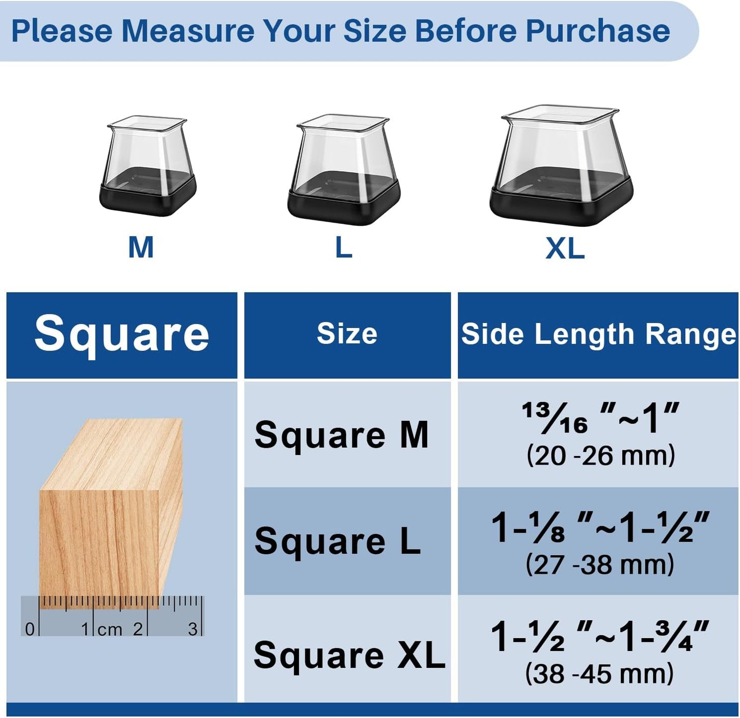 28 Pcs Chair Leg Sliders for Carpet, Square Chair Leg Floor Protectors Glides, Silicone Furniture Leg Protectors Caps, Carpet Protectors Table Feet Teflon Covers Pads (Fit:1-1/8" ~ 1-1/2")