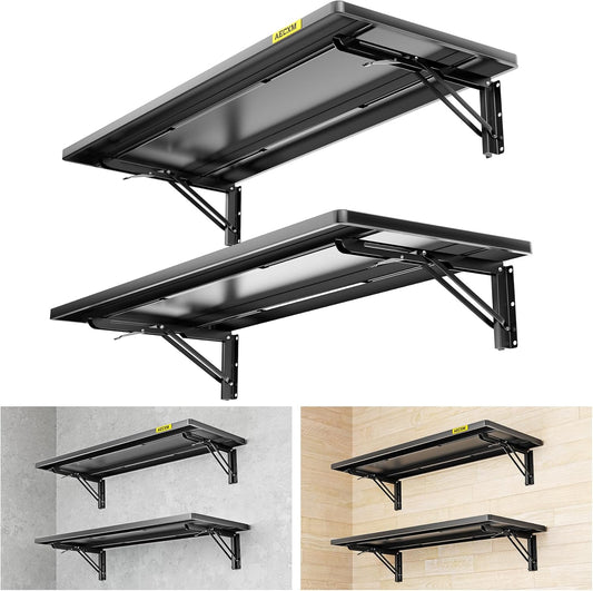 2pack-1.2x3ft Adjustable Rail Type Folding Storage Rack Shelf, Suitable for Garage, Storage Room, Kitchens Wall Shelf Garage Storage Rack Floating Shelves, Folding Panels (2pcs-Black)