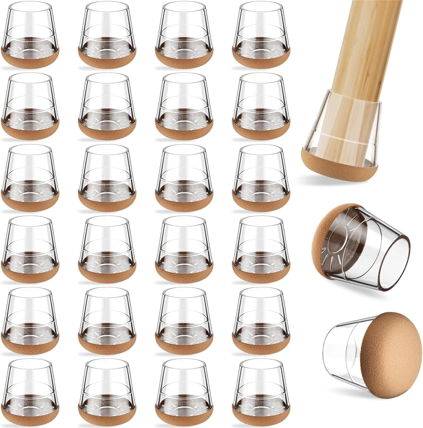 24 PCS Silicone & Felt Chair Leg Floor Protectors for Hardwood Floors - Furniture Pads, Chair Leg Covers/Cups - No Noise & Scratch-Proof - Round XS (Fits 9/16" - 13/16" / 15-20mm), Clear