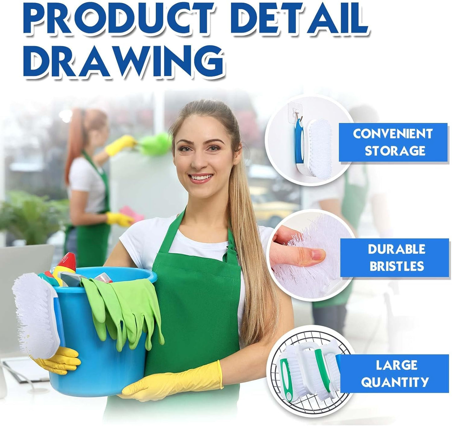 Lallisa 6 Pcs Scrub Brush for Cleaning with Handle Comfortable to Grip Heavy-Duty Flexible Stiff Bristles Scrubber Brushes Bulk for Shower Bathroom Carpet Kitchen Floor Tiles (Blue,Green)