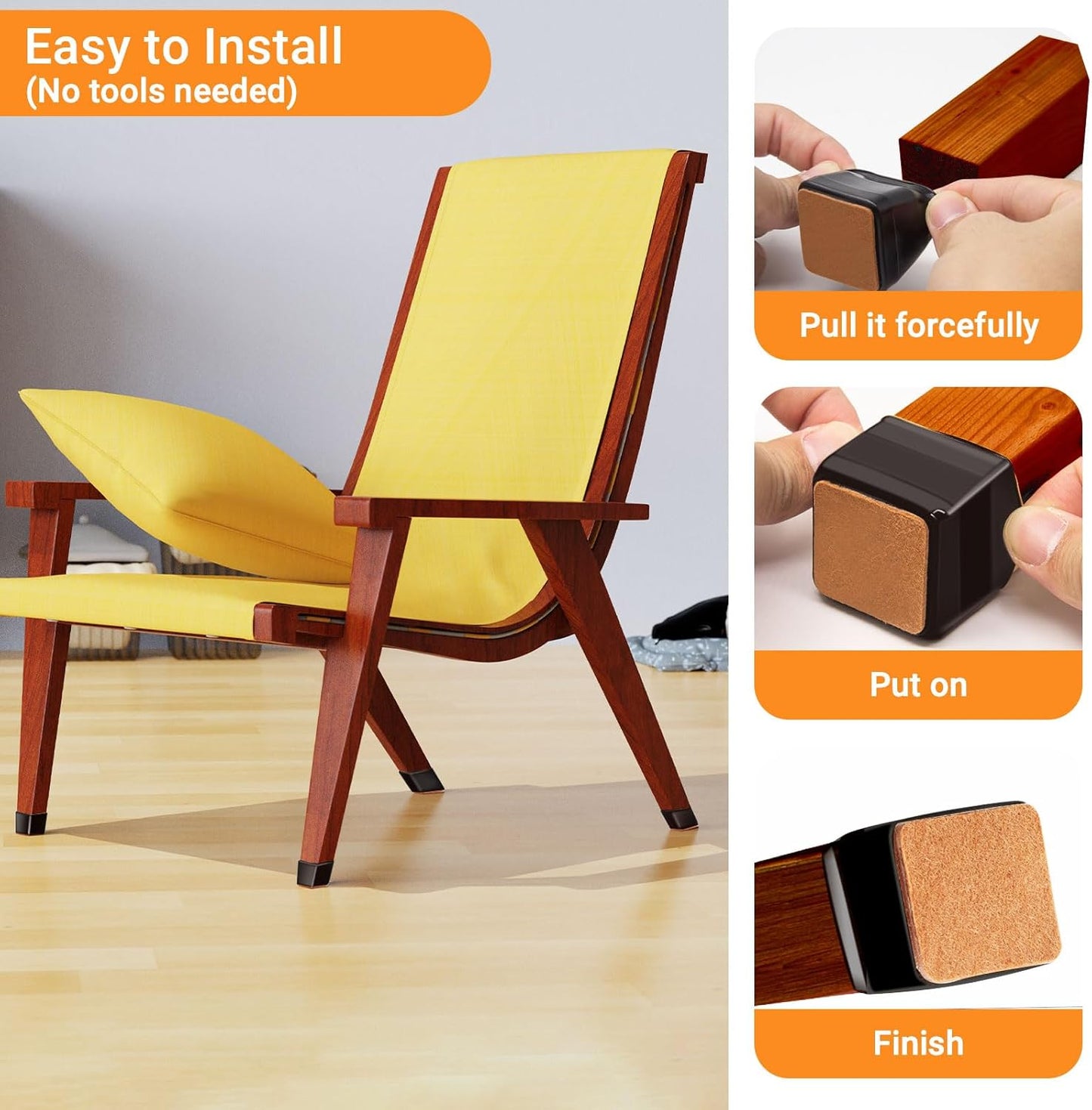 32Pcs Black Square Chair Leg Floor Protectors, Felt Furniture Pads for Hardwood Floors, Chair Leg Protectors for Hardwood Floors, Floor Protectors for Chairs, Reduce Noise - Small Size