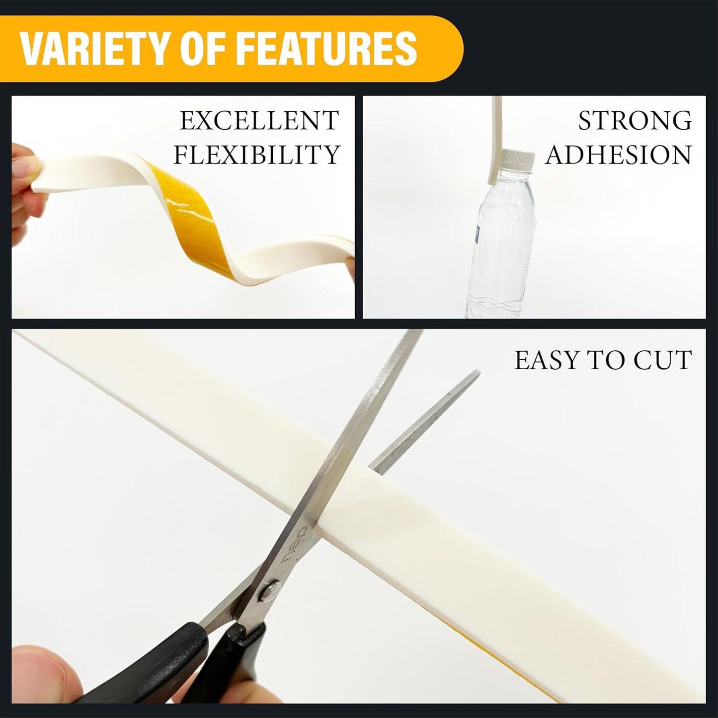 Weather Stripping Foam Tape, 17 Ft Door Seal Strip, EVA Material, High Density 1/4" Thick, No Residue Adhesive, Weatherproof Door Seal Strip for Sliding Door, Windows, White (2" Wide)