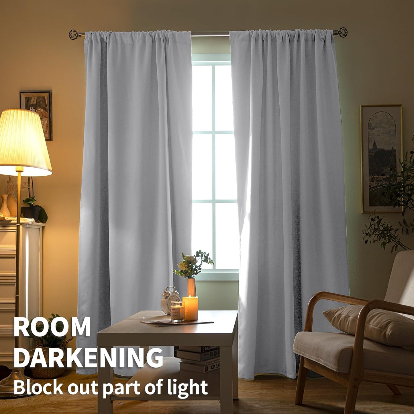 BGment Room Darkening Curtains 40 Inches Length - Rod Pocket Short Window Drapes Thermal Insulated for Bedroom Kitchen Cafe, Greyish White, 34 x 40 Inch, 2 Panels