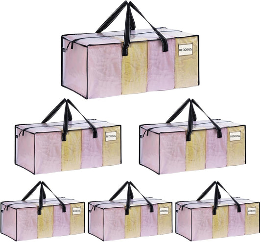 VENO 6 Pack Moving Bags Extra Large Storage Bags for College Move-In, Heavy-Duty Storage Totes, Packing Boxes, and Wardrobe Moving Supplies - Durable Laundry Bags for Clothes (Clear, 6 Pack)