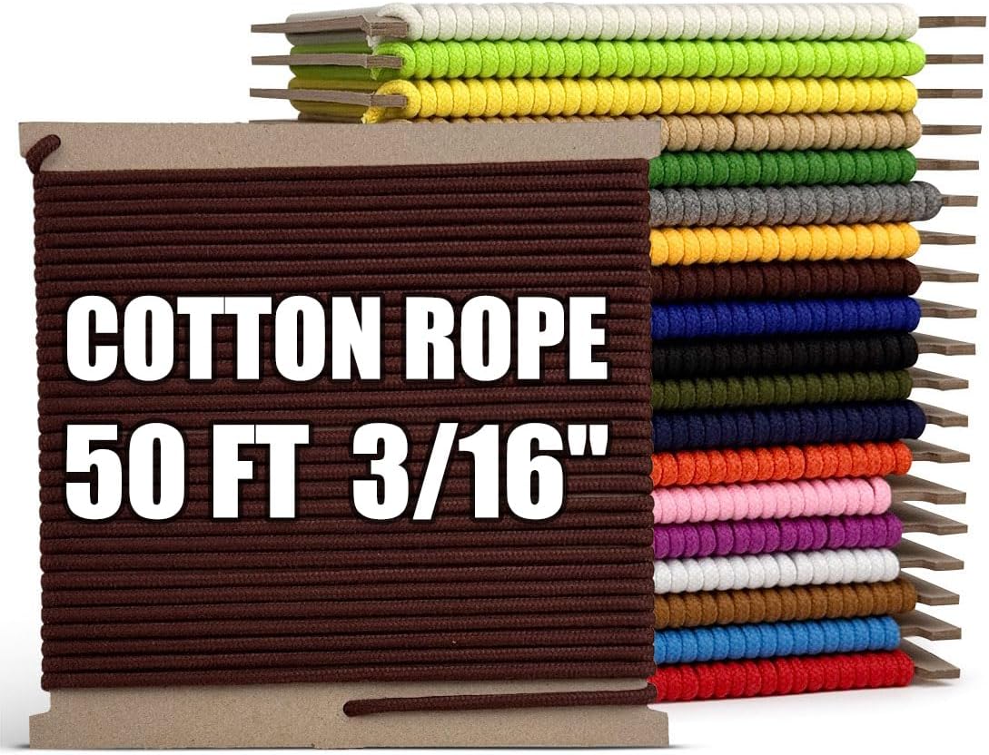PerkHomy 500lb Cotton Rope 3/16" (5mm) 50 ft Multi Purpose Utility Diamond Braided Cord, Natural Cotton for Clothes Line Camping Crafting Flag Pole, Dark Brown