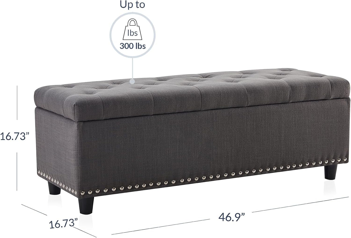 BELLEZE 47" Storage Ottoman, Storage Bench with Safety Close Hinge, Linen Button-Tufted Ottoman for Living Room, Entryway, Hallway, Foot Rest, Support 300lbs - Dark Gray