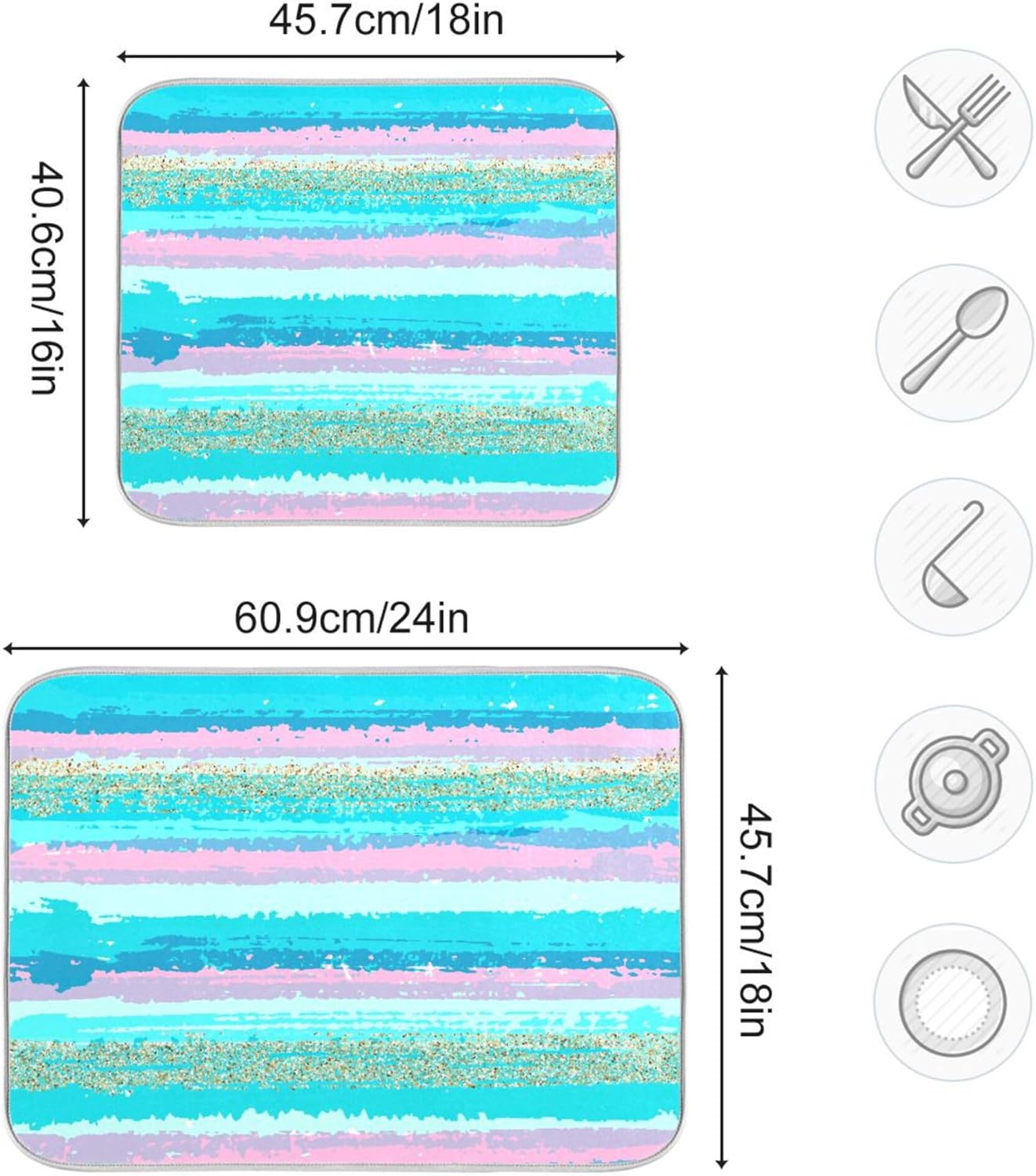 Turquoise Stripe Dish Drying Mat for Kitchen Countertop 18x24 Rectangle Teal Aqua Large Drying Mat Reusable Quick Dry Dish Sink Absorbent Mats Dishwasher Easy Clean Decorative Home Decor Essentials