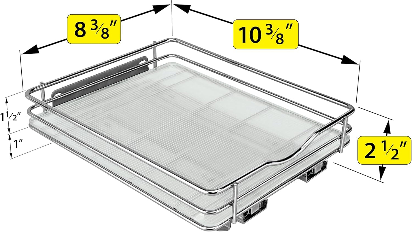 LYNK PROFESSIONAL® Pull Out Spice Rack Organizer for Inside Kitchen Cabinets - 8-1/4 inch Wide - Slide Out Drawer – Chrome Sliding Spice Cabinet Organization Shelf Racks - 1 Tier