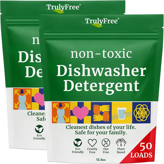 Truly Free Dishwasher Detergent Powder | Natural Dish Detergent, Dishwasher Soap | Plastic Free, Plant-Based, Clean, Heavy Duty Hard Water Stain & Grease Remover | Fragrance Free | 12.5 oz (Pack of 2)