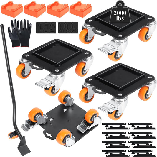 Furniture Movers with 4 Wheels,Heavy Duty Furniture Lift Mover Tool Set with 2000 lbs Load Capacity, Easy Sliders Dolly with Removable Side Guards&Brake, for Moving Appliance,Sofa etc