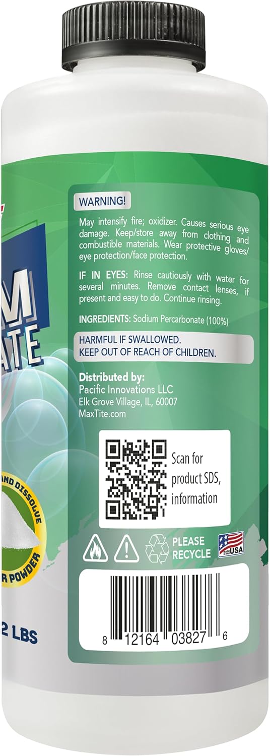 Sodium Percarbonate (4 lbs total, 2 pack of 2 lbs) - Versatile Biodegradable Scent-Free Cleaner for Home, Laundry, and Decking - Pure Oxygen Bleach - Convenient Container with Scoop