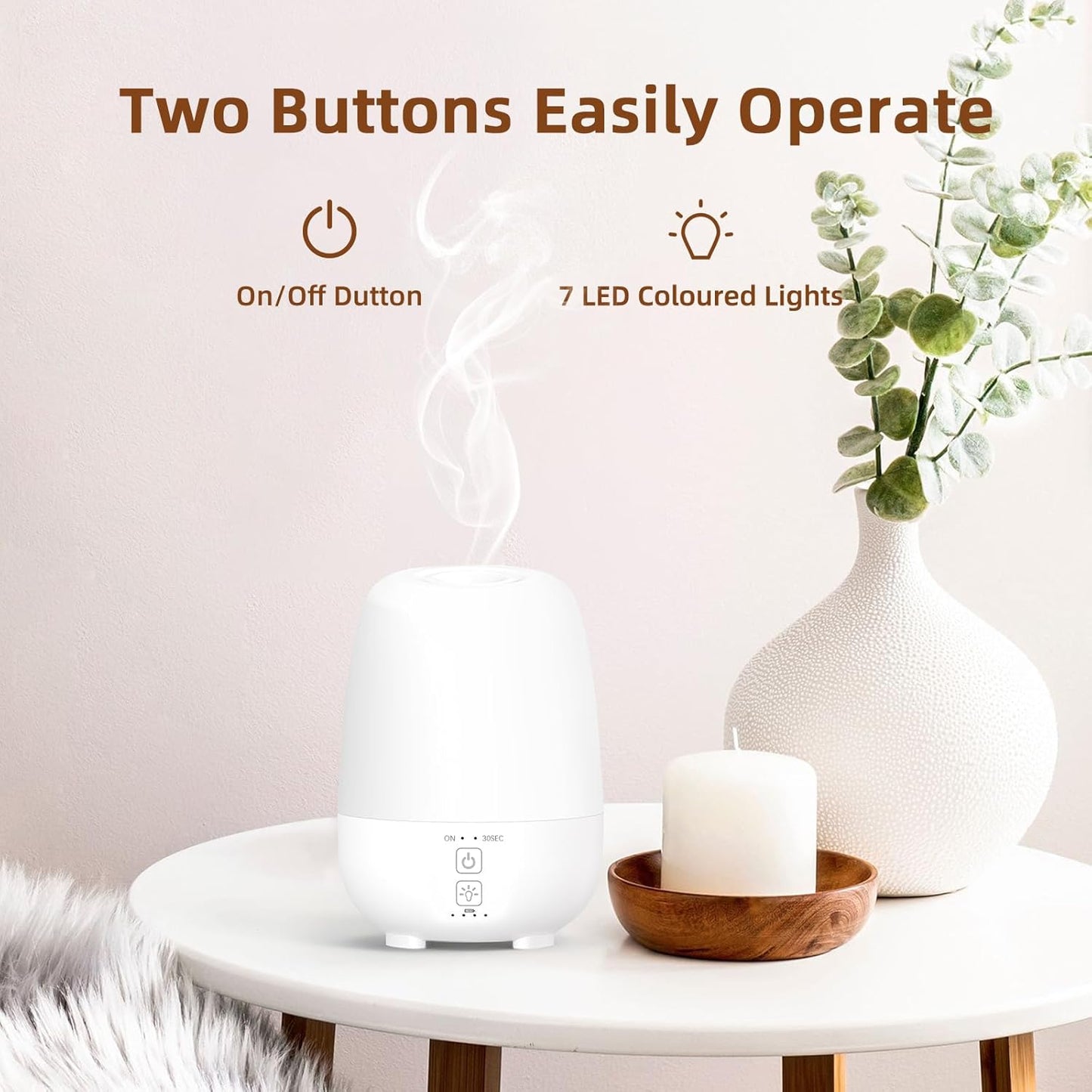 150ML Cordless Essential Oil Diffuser, Built-in 6000mAH Rechargeable Battery, 7-Hour Runtime, 7 LED Color Changing Lights