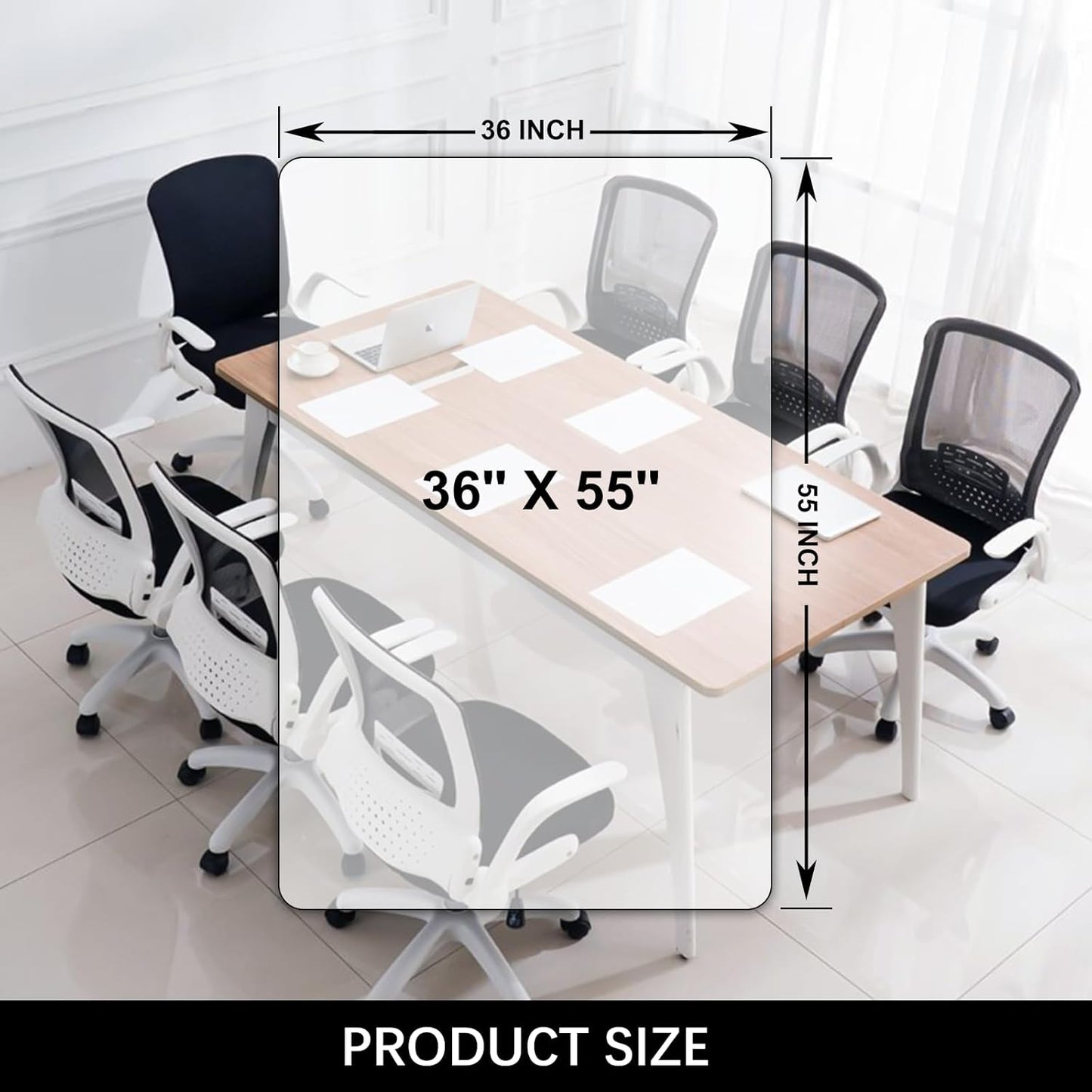 Kuyal Clear Chair mat for Hardwood Floor 36 x 55 inches Transparent Floor Mats Wood/Tile Protection Mat for Office & Home (36" X 55" Rectangle)