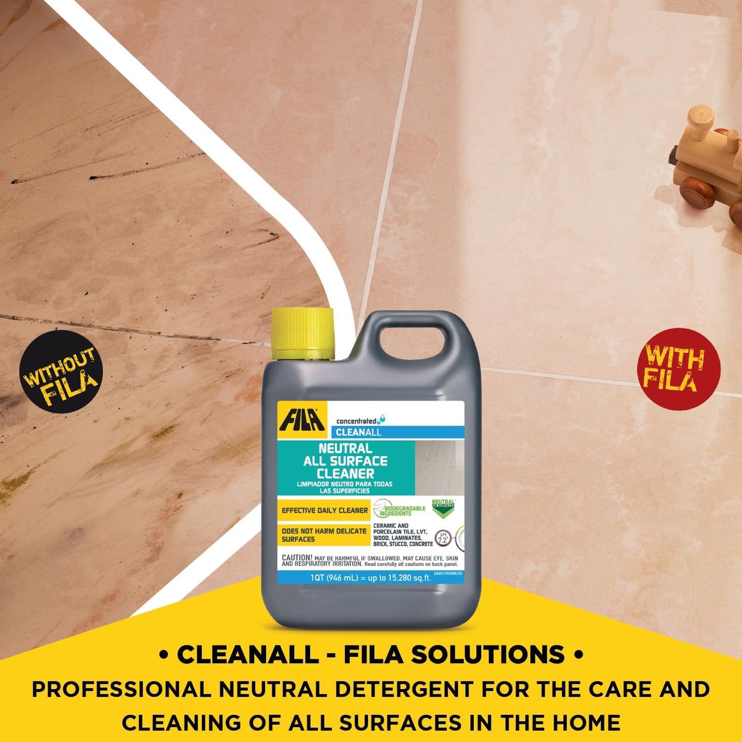 FILA Surface Care Solutions, CLEANALL, Neutral All Purpose Cleaner, Highly Concentrated - Up to 40 Washes, 1 QT