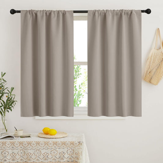 RYB HOME 45 inch Curtains for Kitchen Room Darkening Privacy Mini Curtain for RV Camper Bathroom Small Window, Width 29 x Length 45 inch, 2 Panels Set, Sand