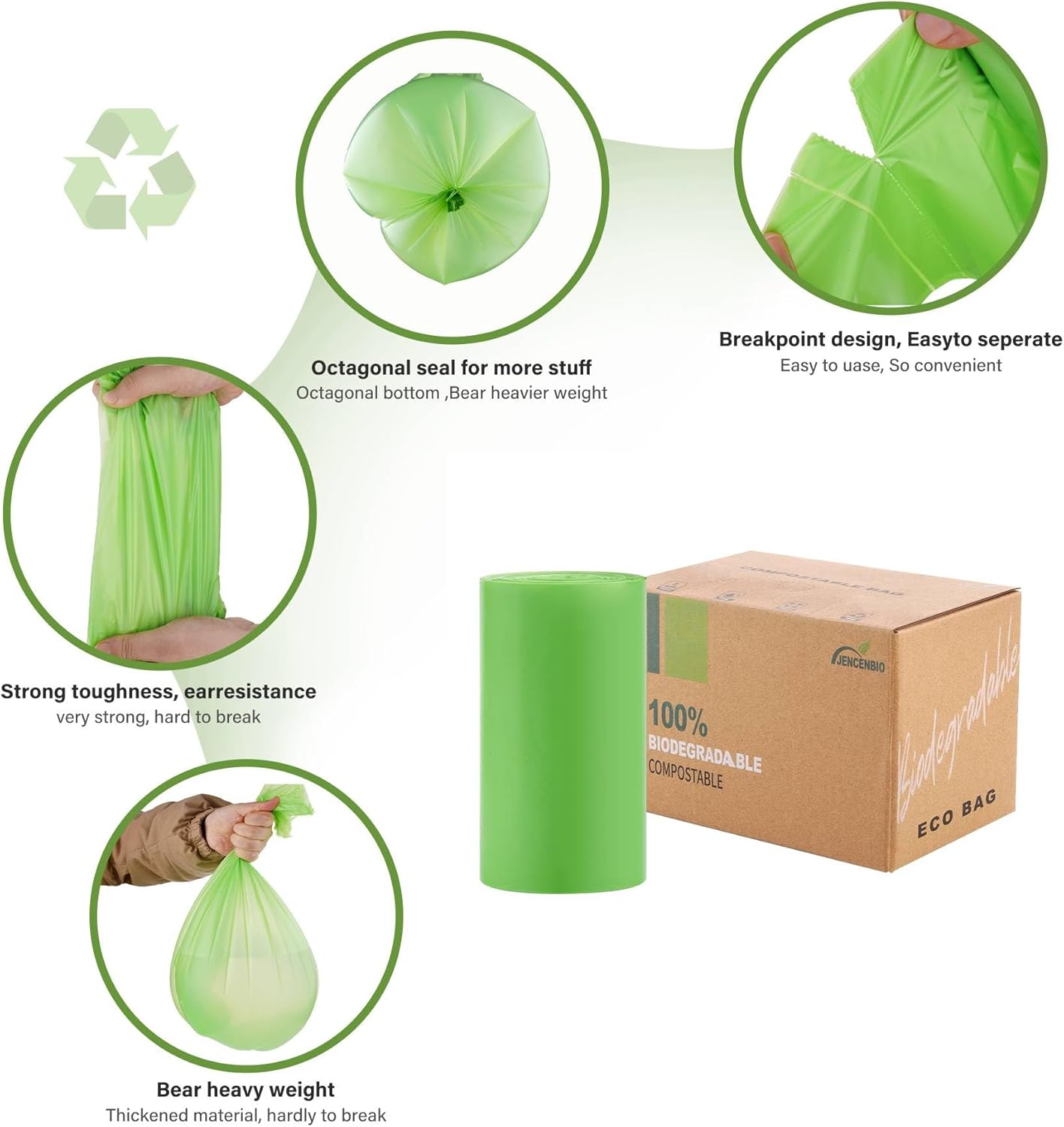 Compost Bags, 13 Gallon, 50Liter, Extra Thick 1.1 Mils, Compostable Food scrap waste bags with US BPI ASTM D6400 and Europe OK Compost Home Certified