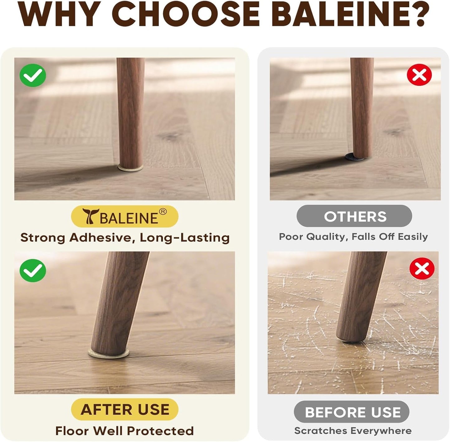 BALEINE 300PCS Felt Furniture Pads, Multi-Size Felt Pads for Chair Legs, Tables, Beds, Scratch-Reducing Floor Protectors for Hardwood Floors, Tile, Vinyl, and Laminate (300PCS, Beige)