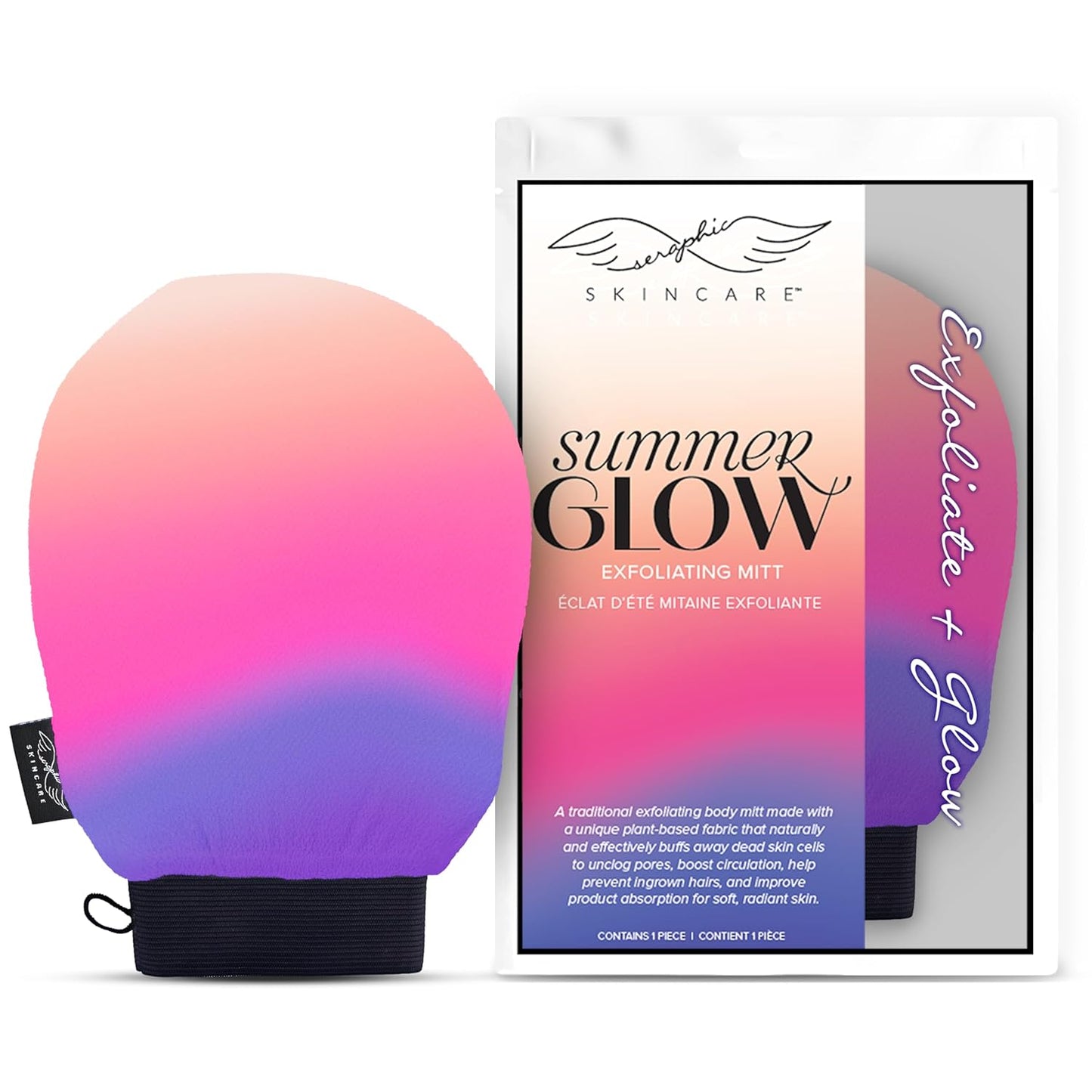 Seraphic Skincare (Summer Glow) Premium Exfoliating Mitt for Body 1pc– 100% Vegan Viscose Traditional Body Scrub Glove Kessa Korean Washcloth – Body Exfoliator for Self-Tan Removal & Keratosis Pilaris