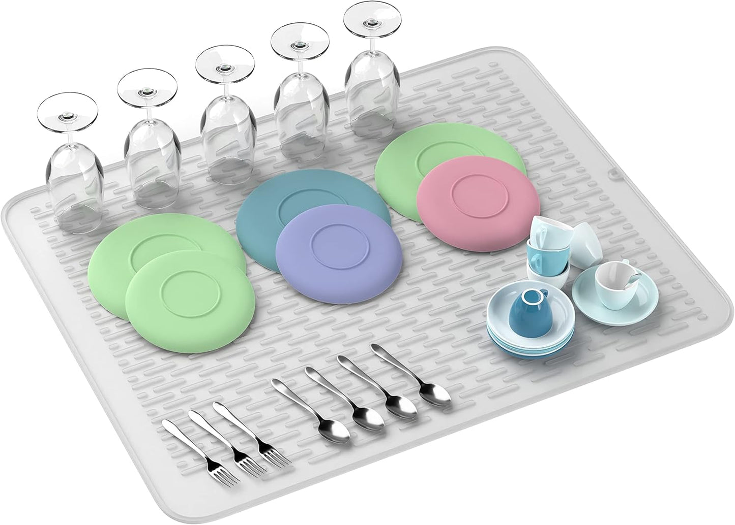 Extra Large (30 inch by 24 inch) heavy duty silicone dish drying mat for kitchen counters by MonsterMat (Translucent, XL - 30"x24")