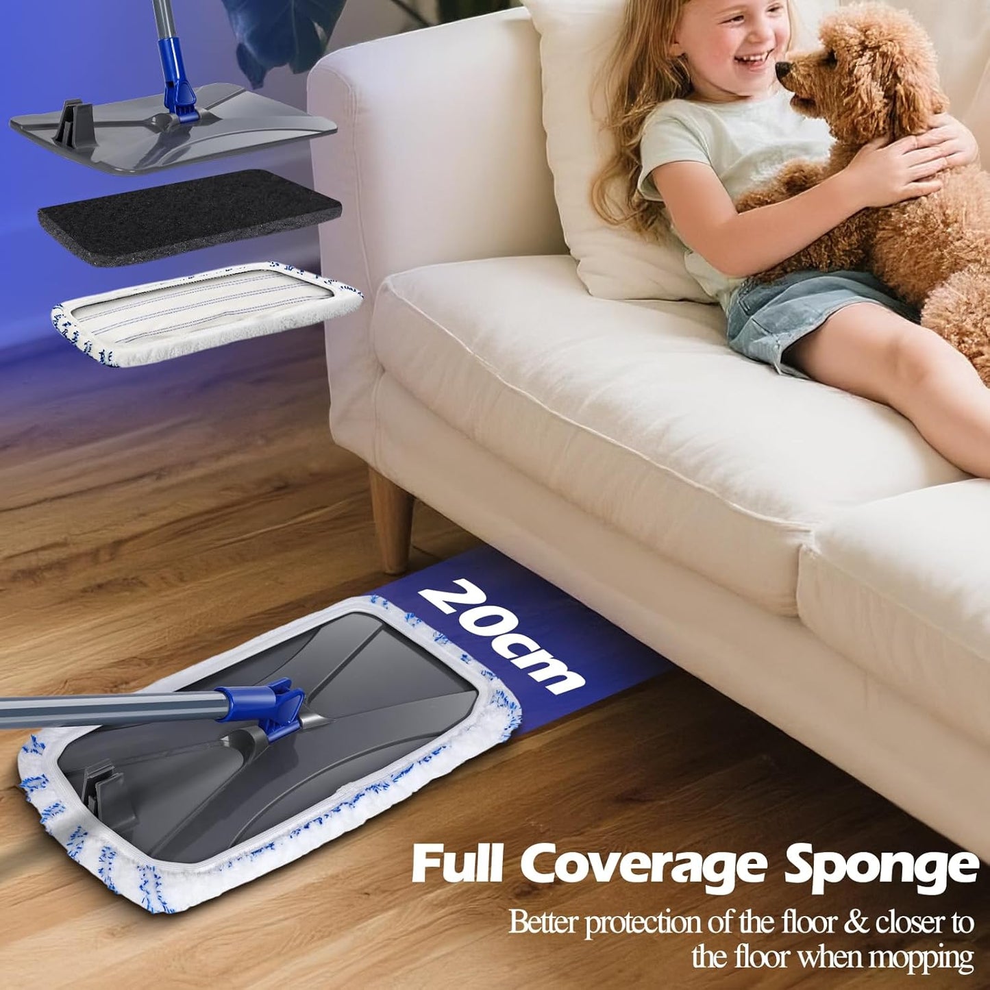 MASTERTOP Microfibre Flat Mop, Extended Wet Dry Large Floor Mop with 5 Reusable Pads & Telescopic Handle, Dust Mops for Laminate Wooden Hard Floor Vinyl Tile Floors Cleaning - Send 1 Cleaning Scraper