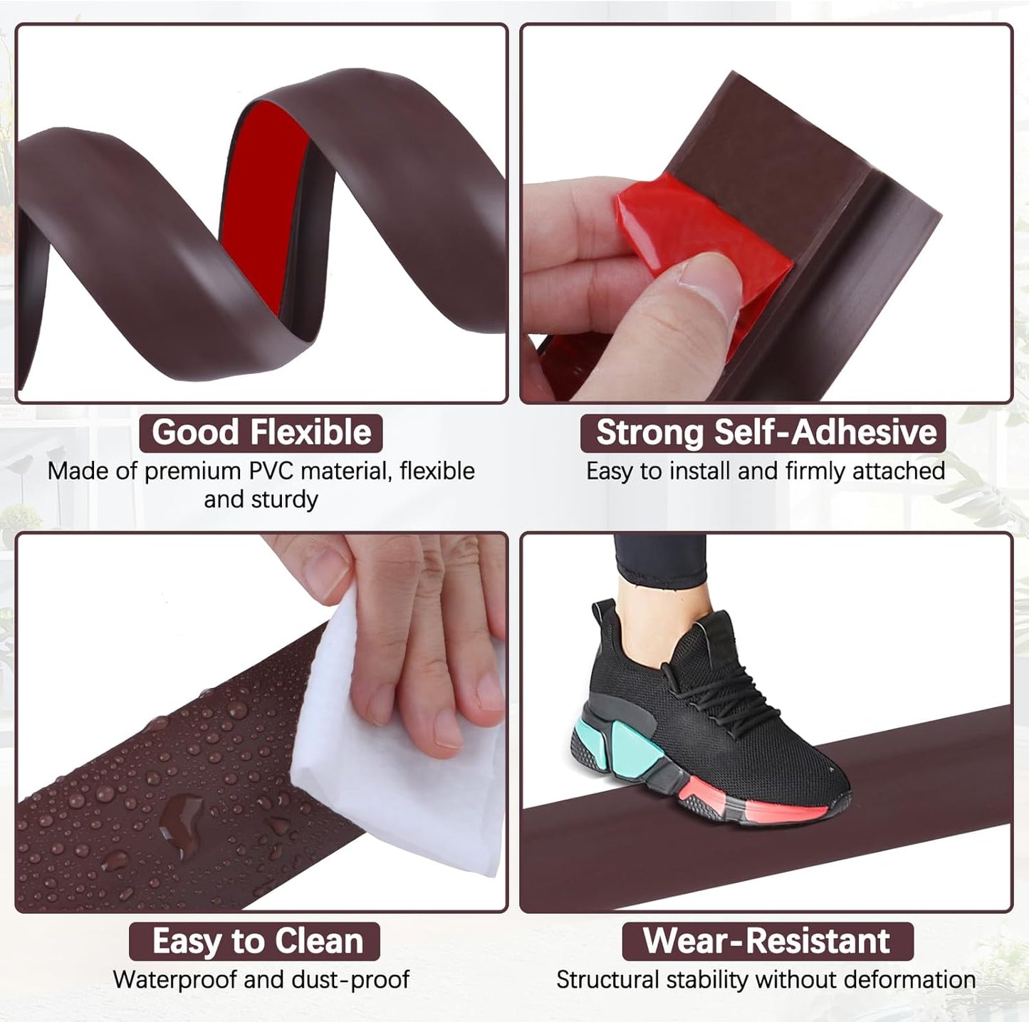 Vinyl Door Threshold Flooring Transition Strip Self Adhesive Carpet Edging Strip for Laminate Doorway Edge Threshold from 1/5" to 2/5" (Coffee, 6.6 Ft)