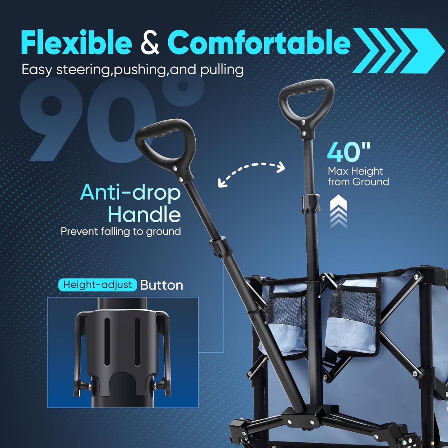 Sekey Collapsible Foldable Wagon with 330lbs Weight Capacity, Heavy Duty Folding Wagon Cart with Big All-Terrain Wheels & Drink Holders. Blue