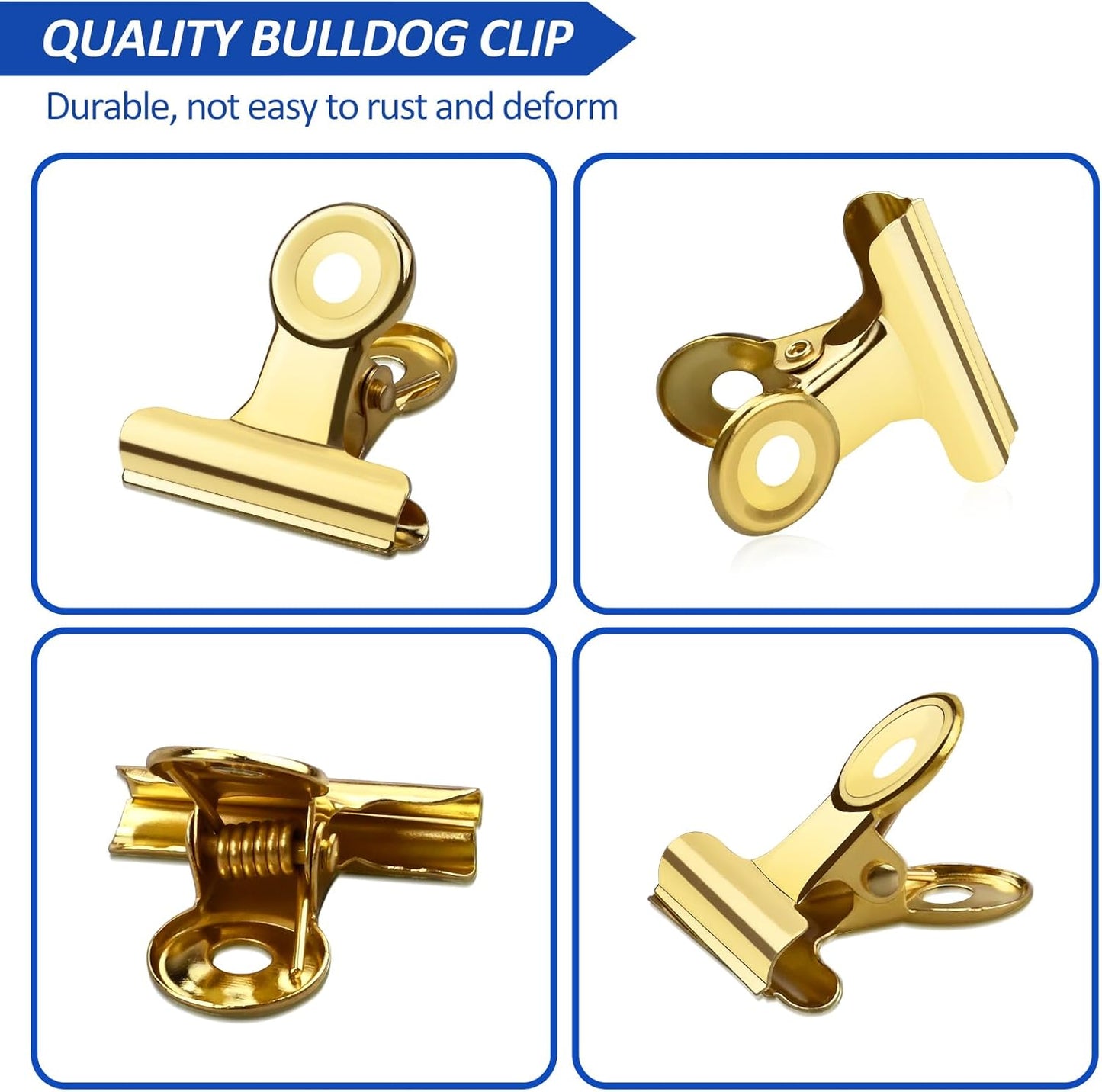 30 Pack Small Bull Clips 0.87 Inch Mini Metal Hinge Clips Binder Paper Hinge Clip for Office, Home, School, Shops, Gold, 22mm