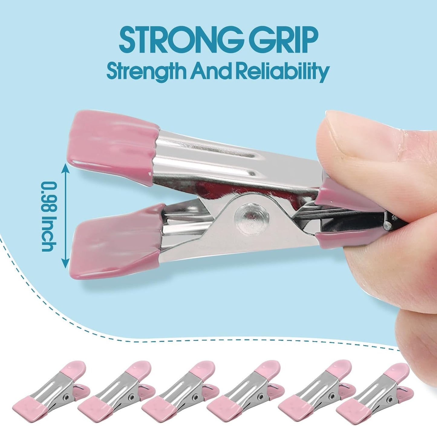 Clothes Pins Heavy Duty 30 Pack - 2.17 Inch Metal Chip Clips, Clothespins for Photo Drying Clothesline Laundry Sock, Bag Clips for Food Kitchen Stainless Steel with Rubber, Pink