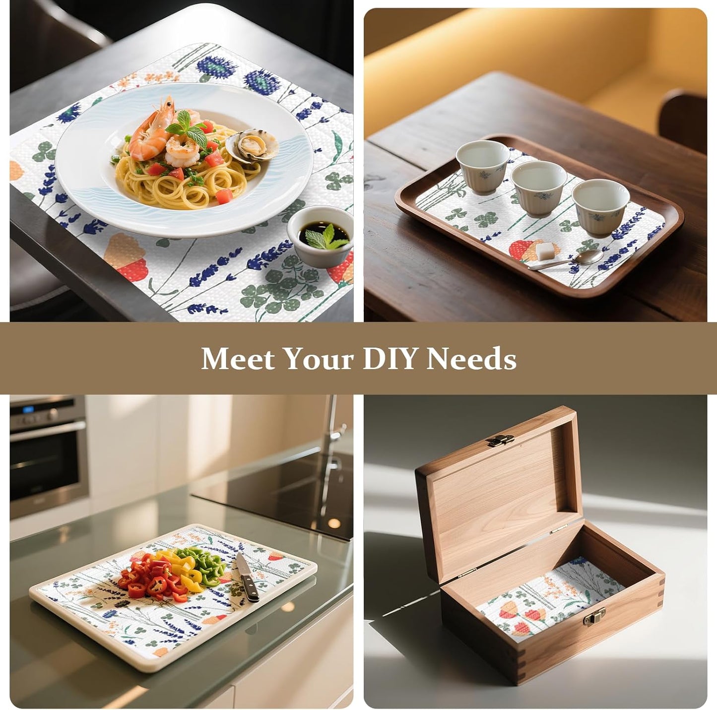 FINNEZ Shelf and Drawer Liner 12in x 10FT with Cutting Tool, Non Slip Non Adhesive Drawer Liners for Kitchen Cabinets, Waterproof Floral Cabinet Liner for Shelves, Refrigerator