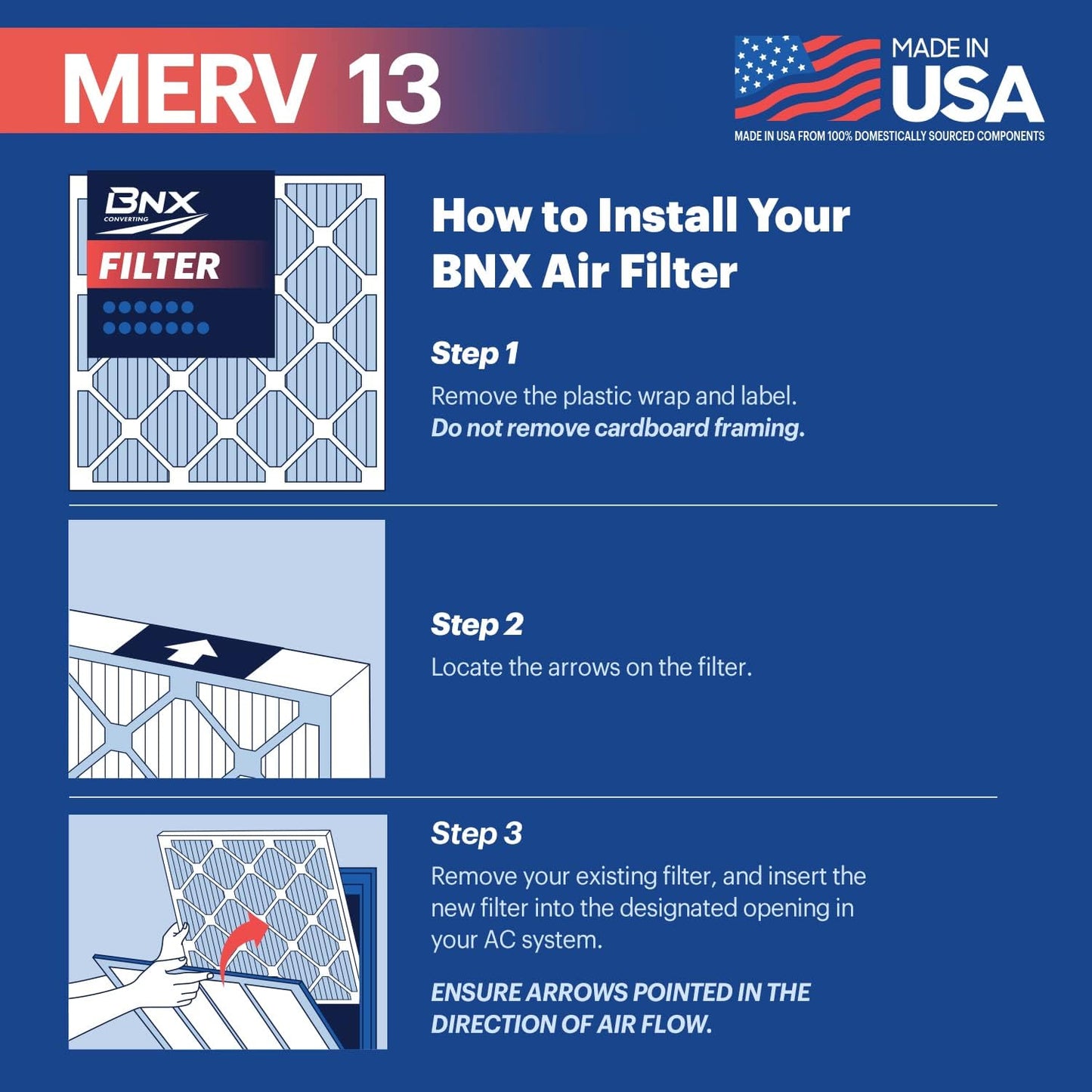 BNX TruFilter 14x30x1 Air Filter MERV 13 (4-Pack) - MADE IN USA - Electrostatic Pleated Air Conditioner HVAC AC Furnace Filters for Allergies, Pollen, Mold, Bacteria, Smoke, Allergen, MPR 1900 FPR 10