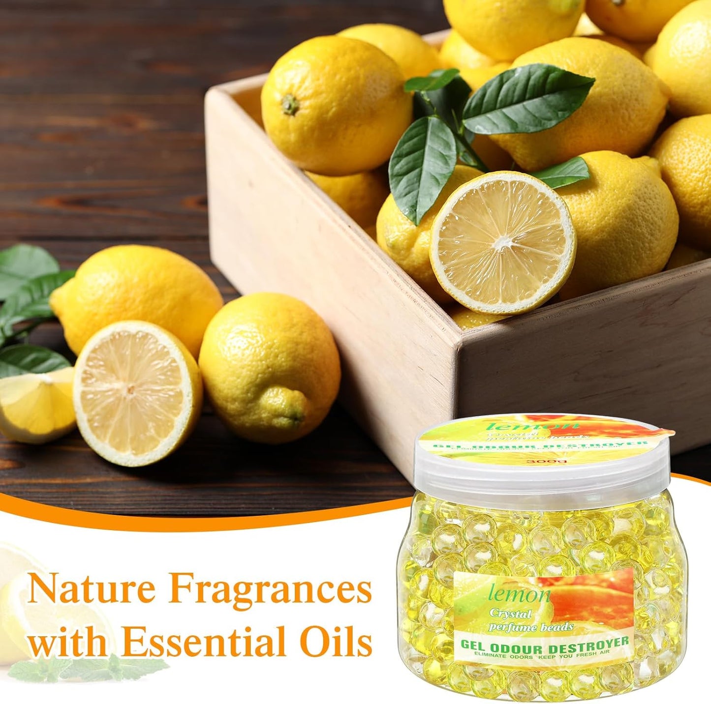 9 Pack Odor Eliminator Gel Beads Bulk 10 Ounces Air Freshener Gel Beads Odor Eliminator for Home, Bathrooms, Cars, Boats and Pet Areas(Lemon)