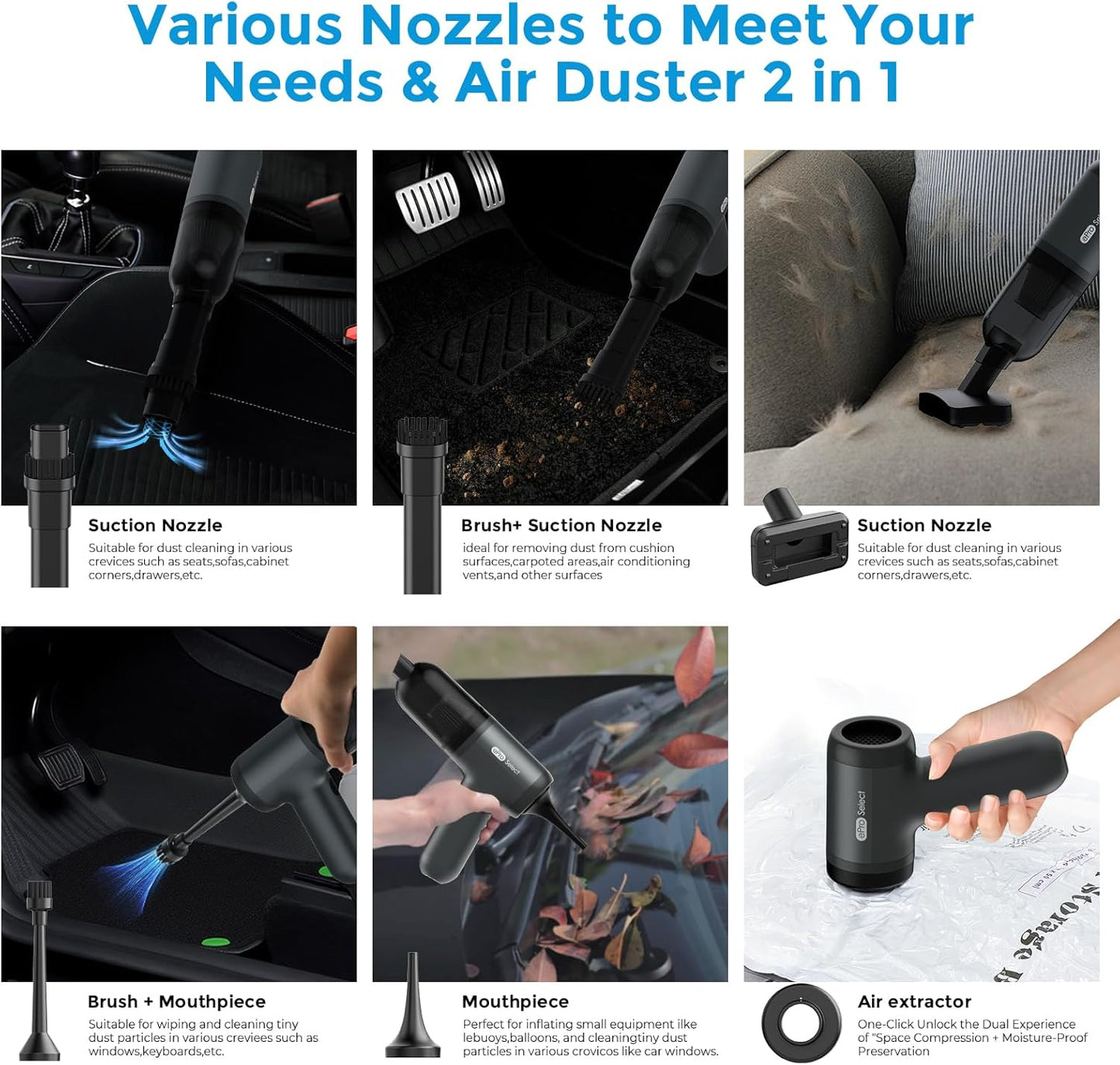 Car Vacuum,2 Suction Modes,Portable Mini Cordless Cleaner with 20000pa Suction Power,Type-C Charge,with Handheld Vacuum for Home,Car, Office Desk, Keyboards