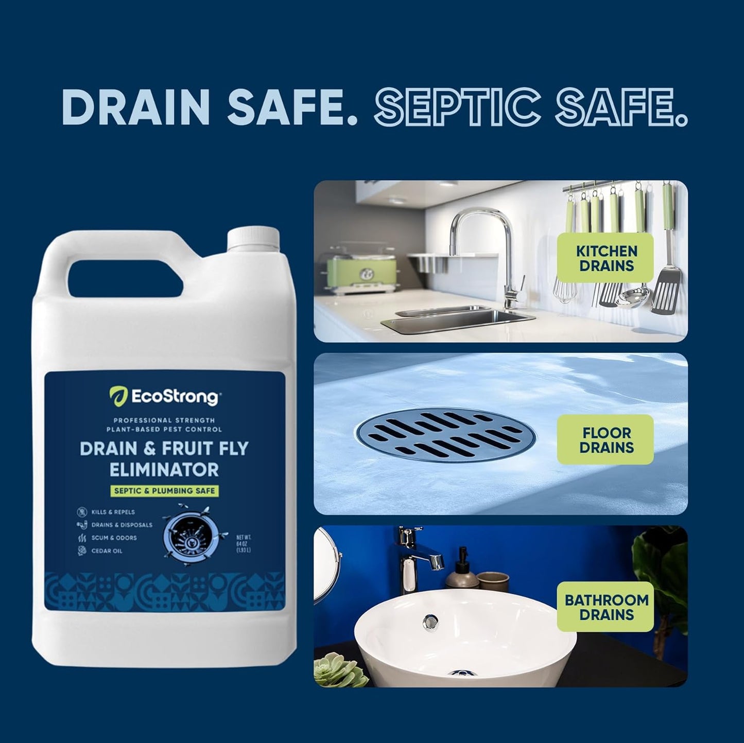 Fruit Fly Drain Treatment | Drain Fly Eliminator | Eliminates Gnats, Sewer Flies and More - Works in All Drains - 64 Fl Oz