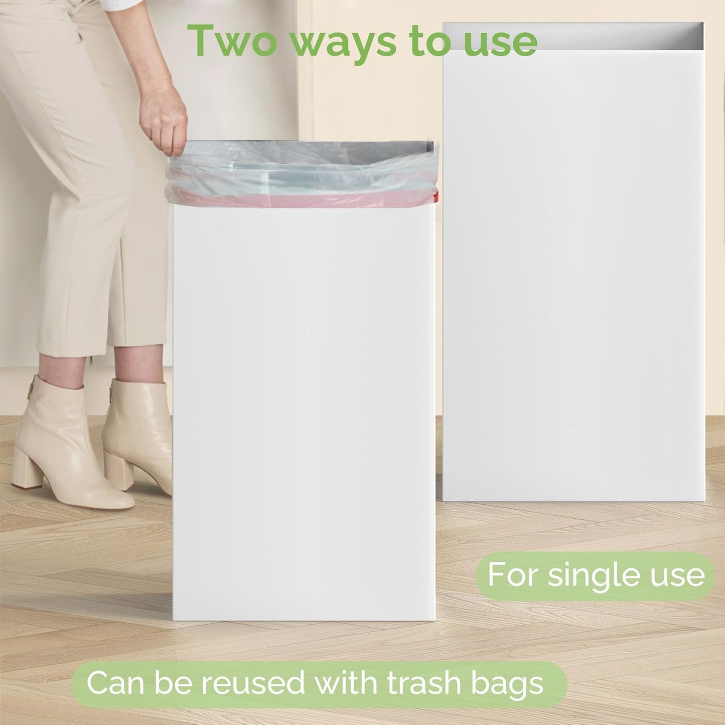 4 Pack Extra Large Disposable Trash Cans, Reusable Portable Garbage Can, 30 Gallon (30" H x 14" W x 14" D), Extra Thick Recycled Cardboard Portable Garbage Can and Recycling Bins,White