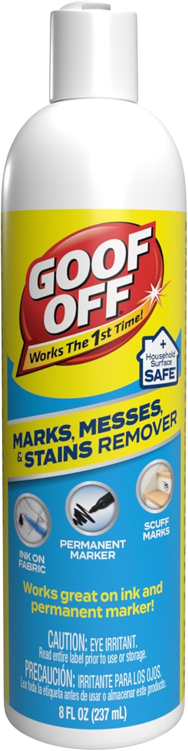 Goof Off Marks, Messes & Stains Remover, 8 fl. oz. Spray, Household Surface Safe, Removes Spots and Stains from Plastics, Fabric, and Clothing, Ideal for Households with Kids