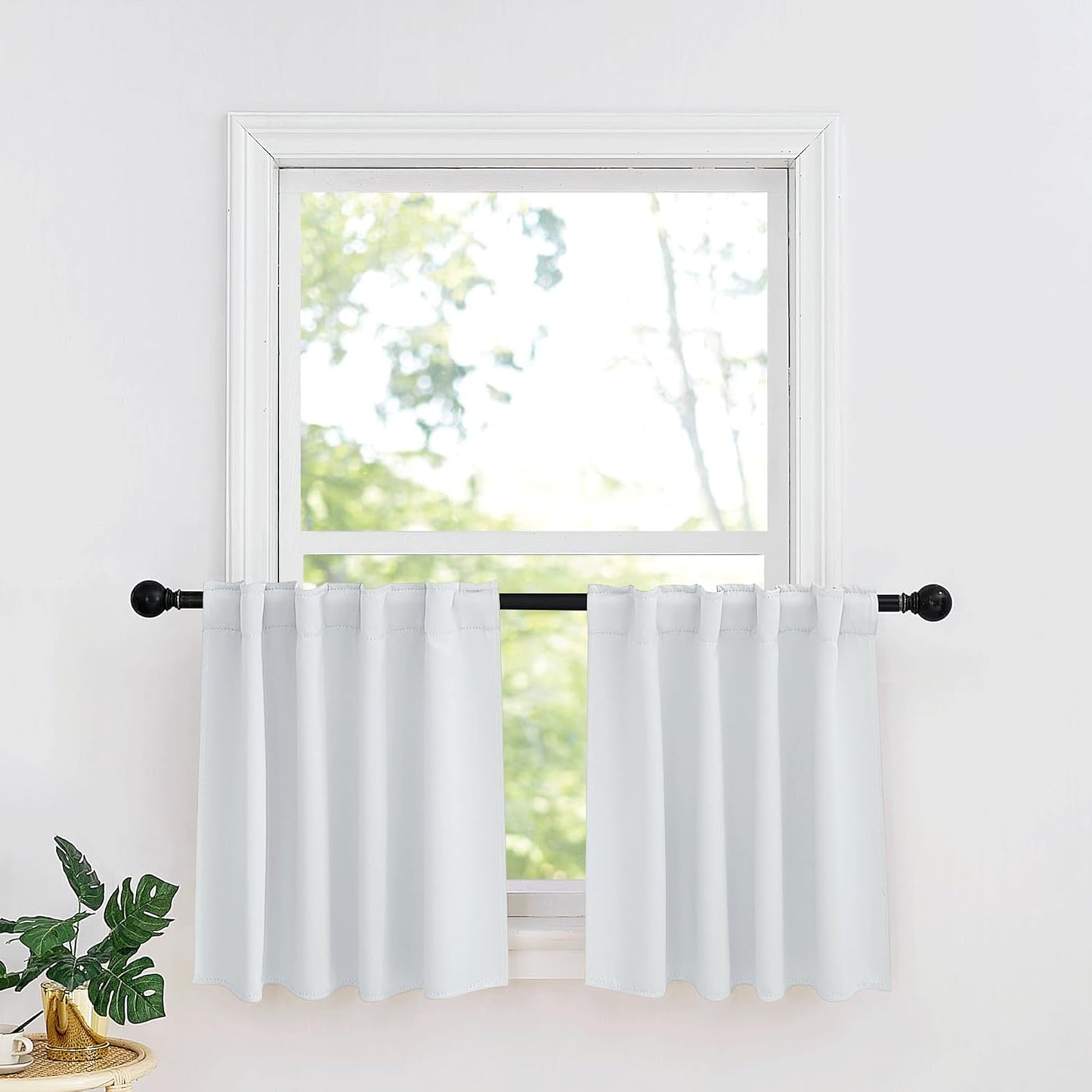 RYB HOME Small Window Curtains - Blackout Insualting Privacy Curtains for Kids Bedroom Kitchen Bathroom Basement Cafe Cabinet Tiers Drapes, 34 Width x 24 Length, 2 Panels, Grayish White