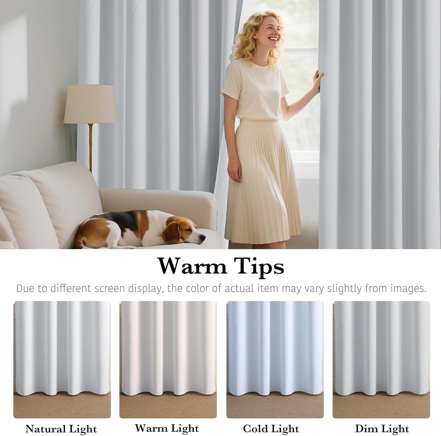 RYB HOME 100% Blackout White Curtains for Bedroom, Thermal Insulated Total Room Darkening Noise Reducing Curtains for Living Room Nursery, 62 inches Wide by 63 inches Long, 2 Panels Set