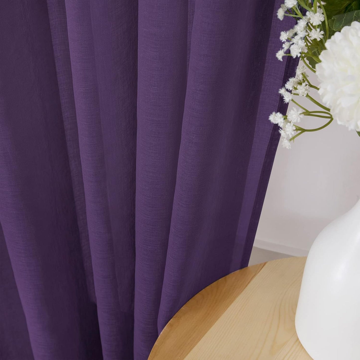 Tollpiz Sheer Curtain Linen Textured Living Room Curtains Sheer Light Filtering Rod Pocket Voile Curtain for Bedroom, 54 x 72 inches Long, Royal Purple, Set of 2 Panels