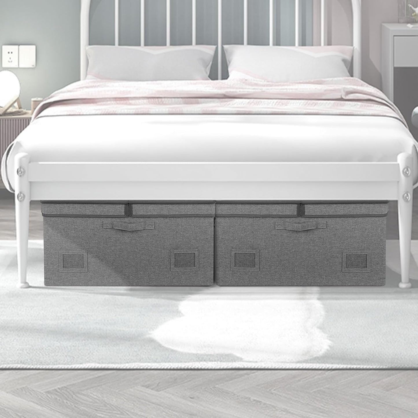 75 Quarts Extra Large Decorative Storage Bins with Lids, 3 Packs Gray Collapsible Storage Bins with Lids, Stackable Storage Bins Decorative Box Storage With Lid Extra Large