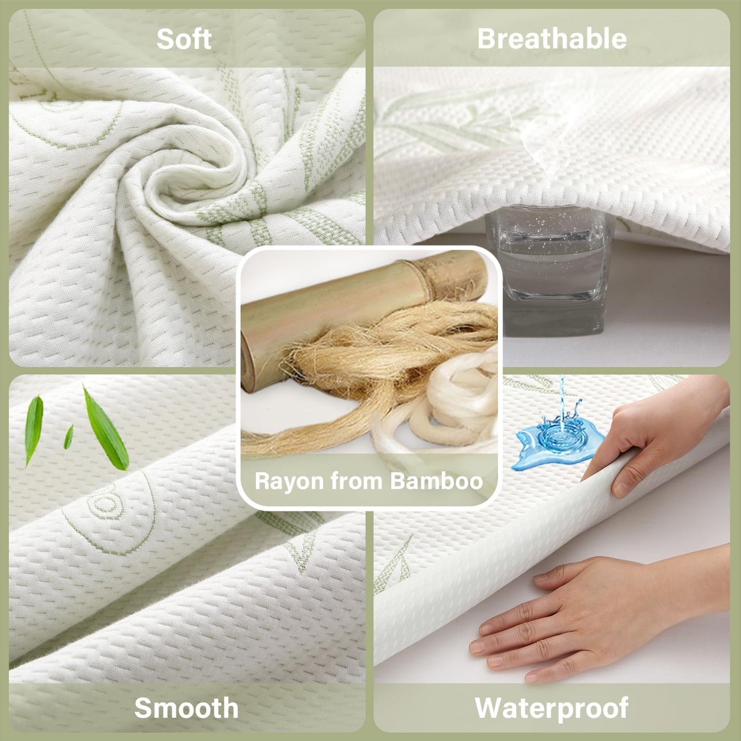 California King Mattress Protector Waterproof Mattress Pad Washable Bamboo Rayon Mattress Cover Breathable Noiseless Bed Protector 5" - 21'' Elastic Fitted Deep Pocket
