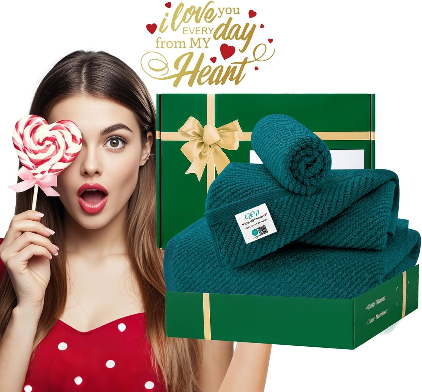 VOOVA & MOVAS Towels Set for Bathroom, 100% Cotton | Quick Dry | Soft | Thick, 3 Piece Towel Set, 1 Large Bath 30" x 56", 1 Hand 18" x 28", 1 Wash Cloth 13" x 13", Bathroom Essentials, Deep Turquoise