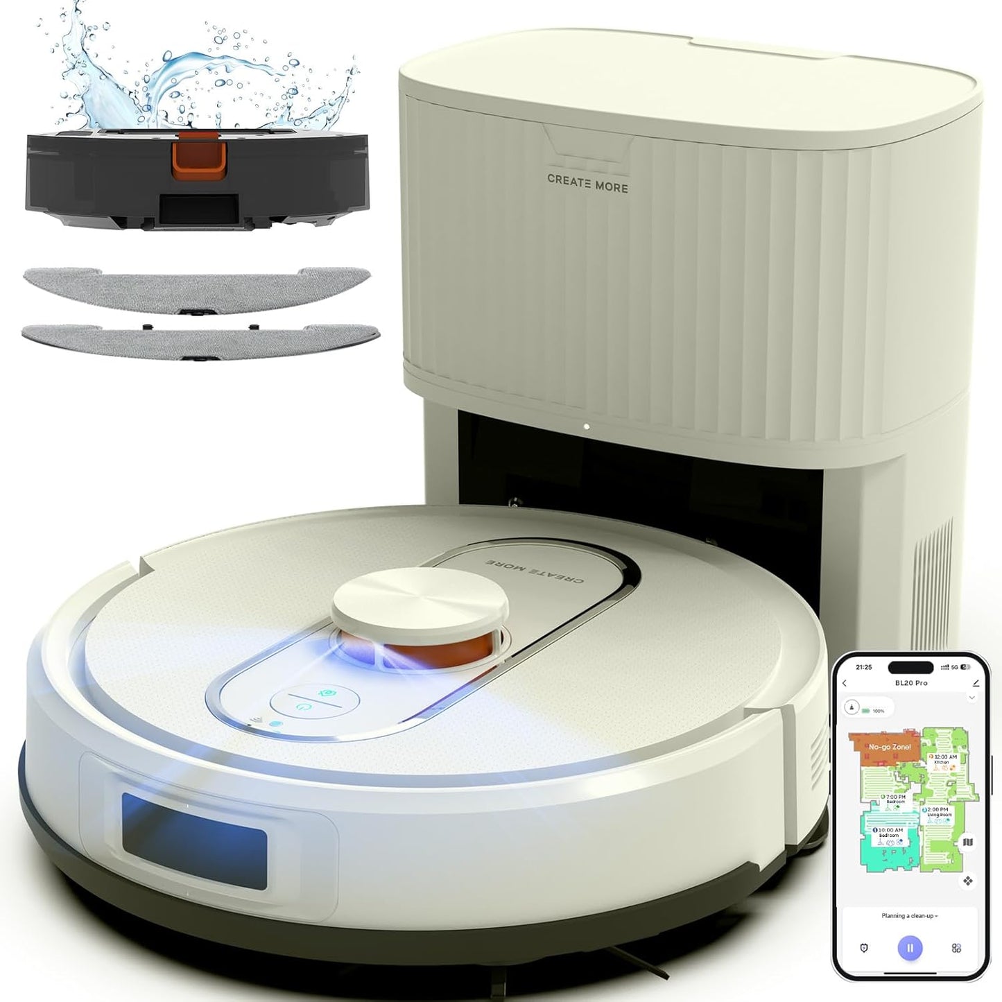Bagotte Robot Vacuum and Mop, 5000Pa Robotic Vacuums,Self Emptying Station for 60 Days,LiDAR Navigation, No-Go Zones,Wi-Fi/App/Alexa Control, for Carpet, Hard Floors and Carpets