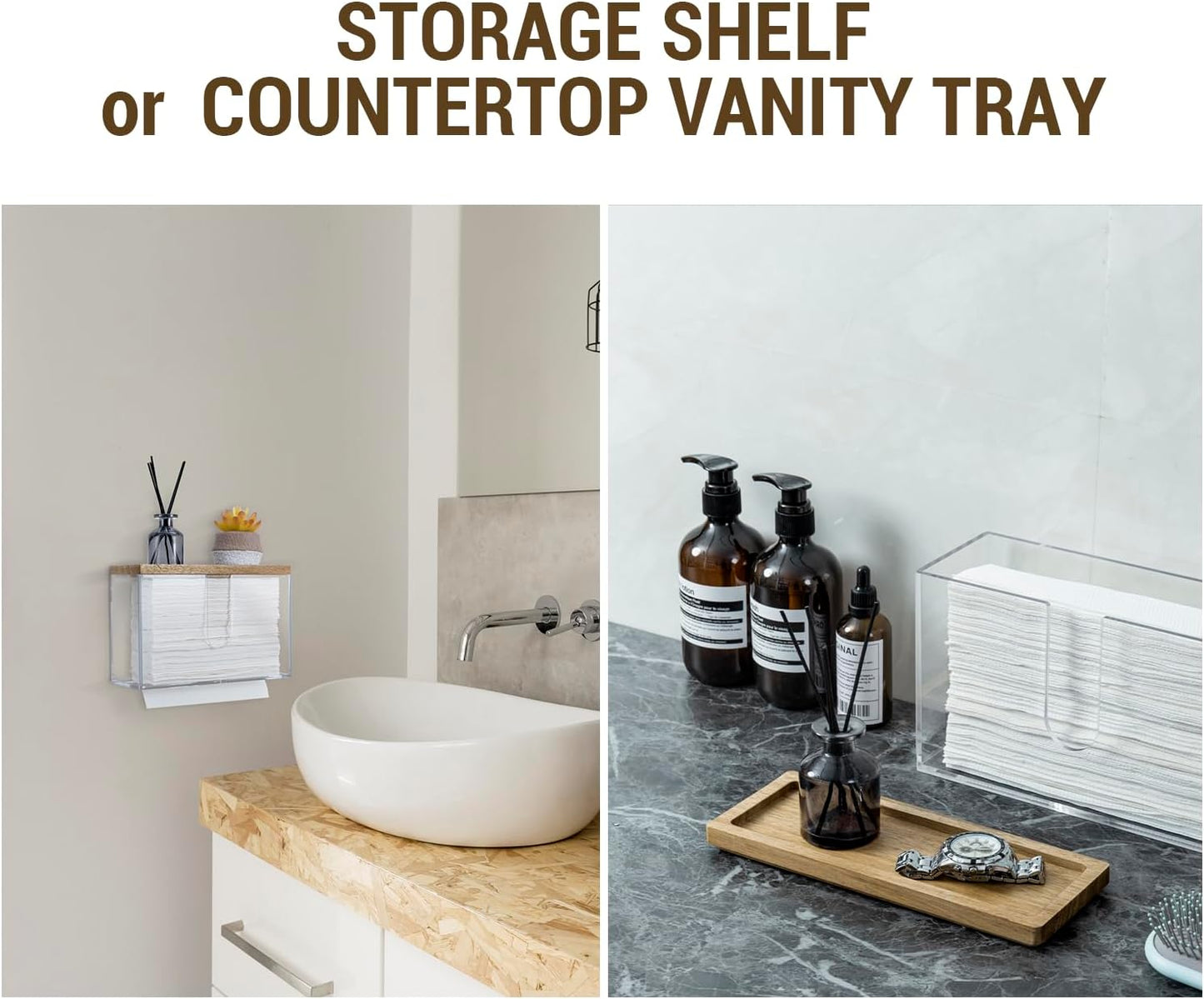 MyGift Deluxe Modern Metal Folded Commercial Paper Towel Holder with Rustic Burnt Solid Wood Tray Lid, Wall Mounted Trifold Multifold Z Fold Disposable Napkin Dispenser (Acrylic & Acacia Wood)