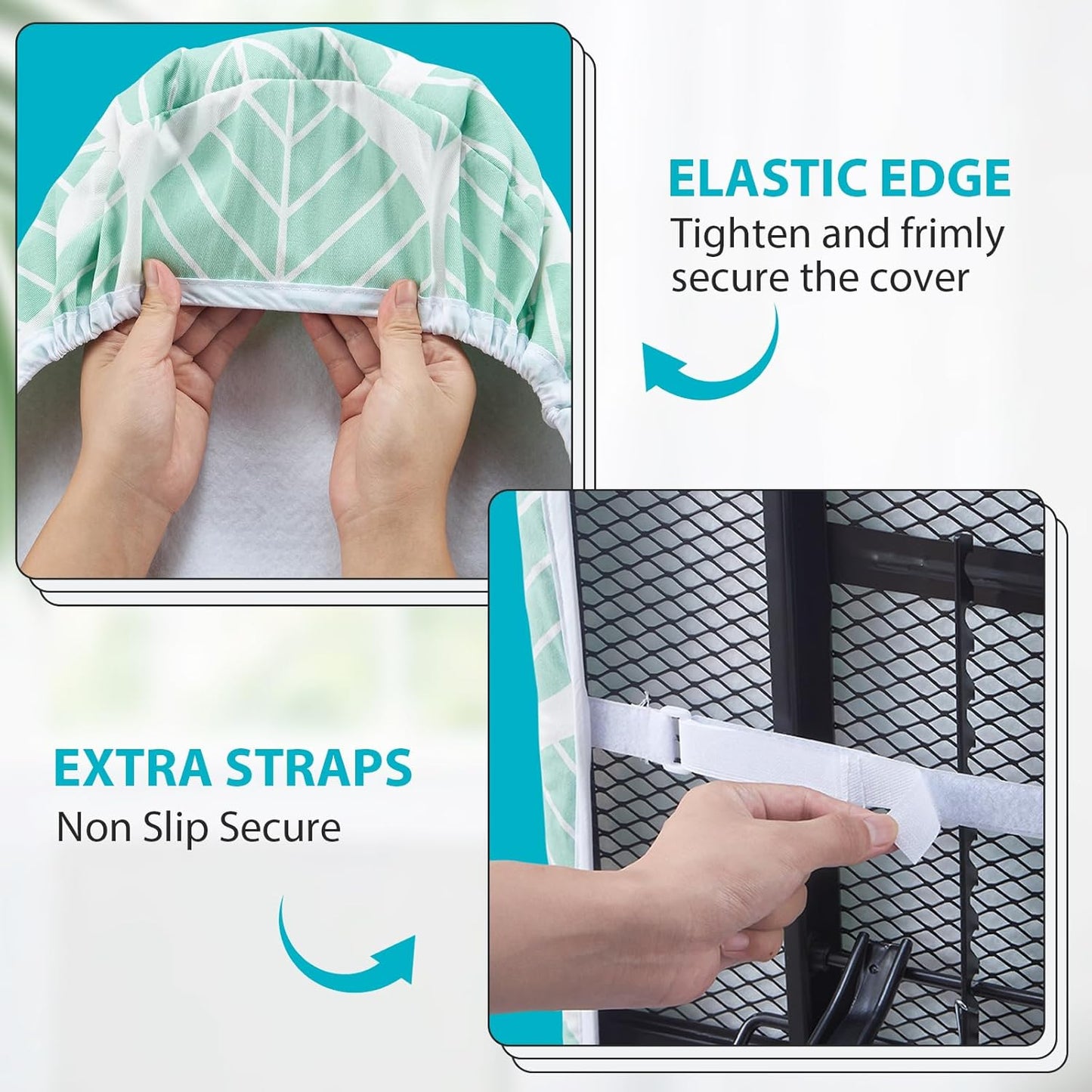 Extra Wide Ironing Board Cover with Padding 18 x 54 inch Heat Reflective with Hook and Loop Fasteners, Thick Padding with Elasticized Edges, 3 Layers Iron Board Cover (Green Leaf)