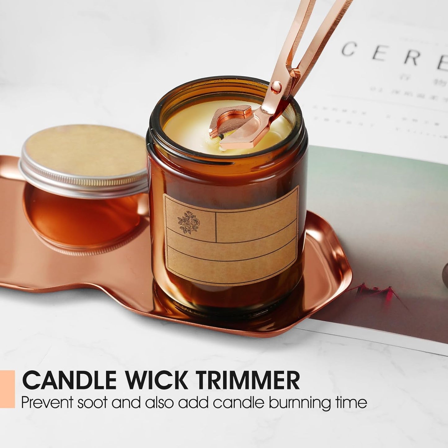 3-in-1 Candle Accessory Set, Wick Trimmer, Candle Snuffer, Wick Spoon, Stainless Steel Material Perfect for Candle Lovers(Rose Gold)